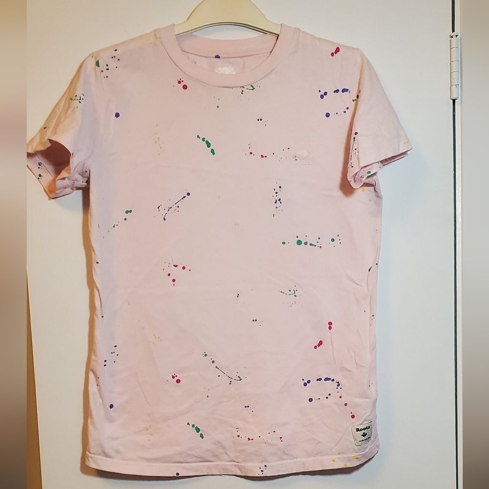 X-Small Gap Pink Graphic Tee with Colorful Accents Paint Splatter 100% Cotton
